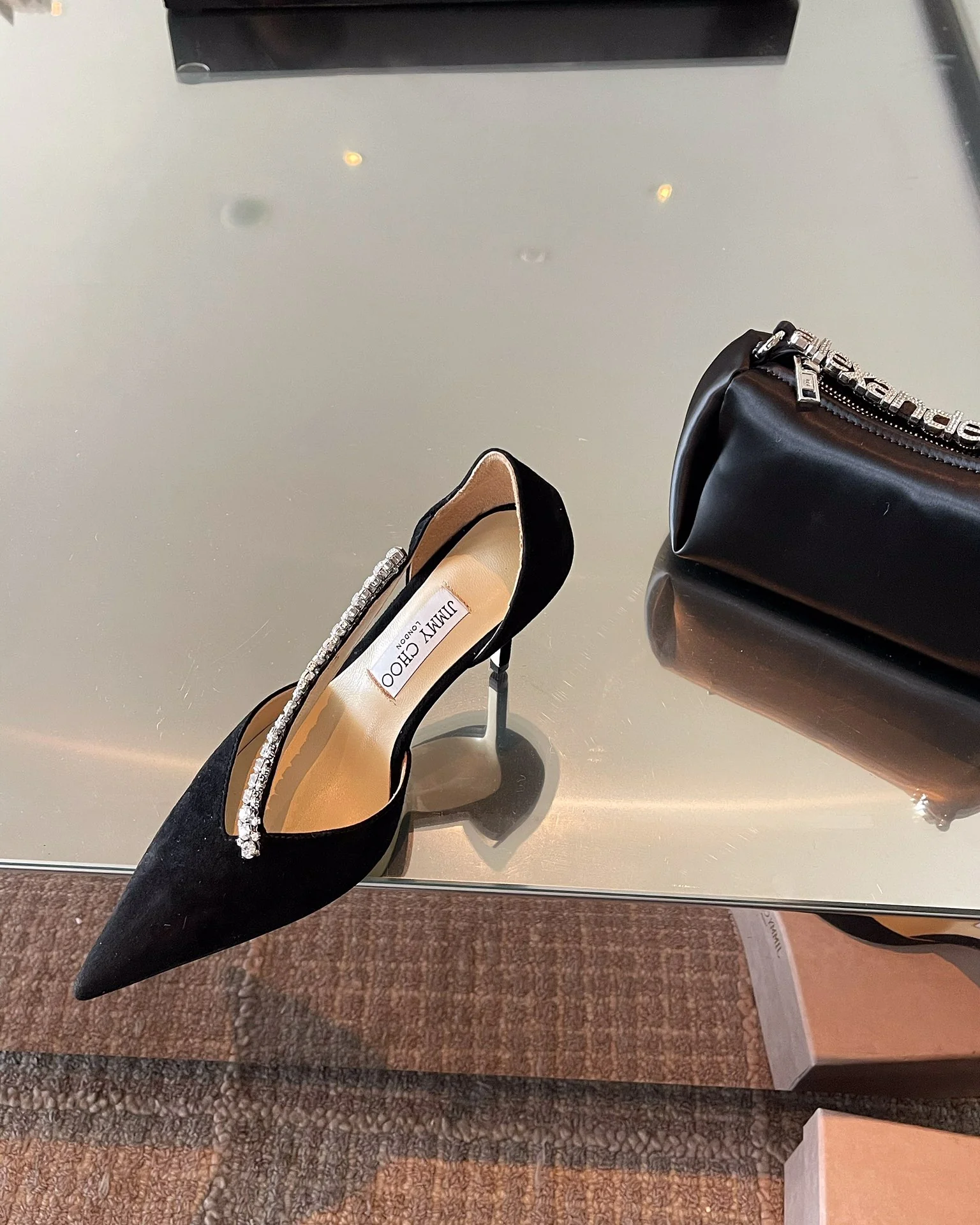 Туфли на высоком каблуке Jimmy Crystal Velvet в стиле Чо Чжа-хён - 8-5 см