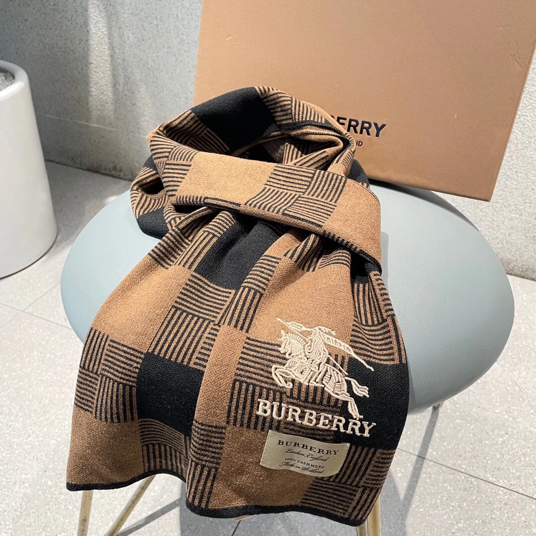 Классический шарф для верховой езды Burberry - 180 см - 32 см - 100 см - Импортный вязаный кашемир - Коричневый