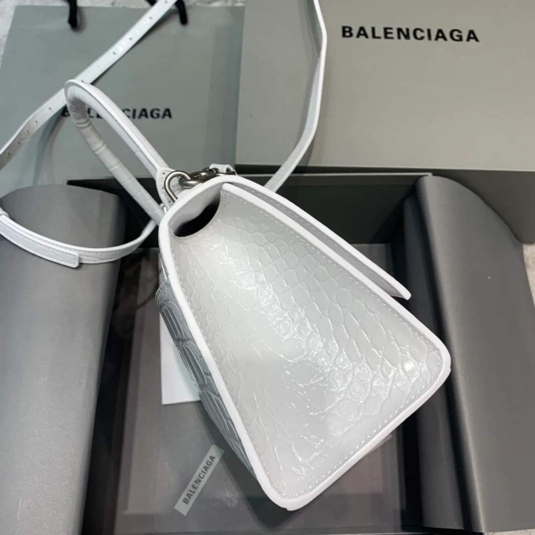 Сумка Balenciaga Hourglass - белая с крокодиловым принтом