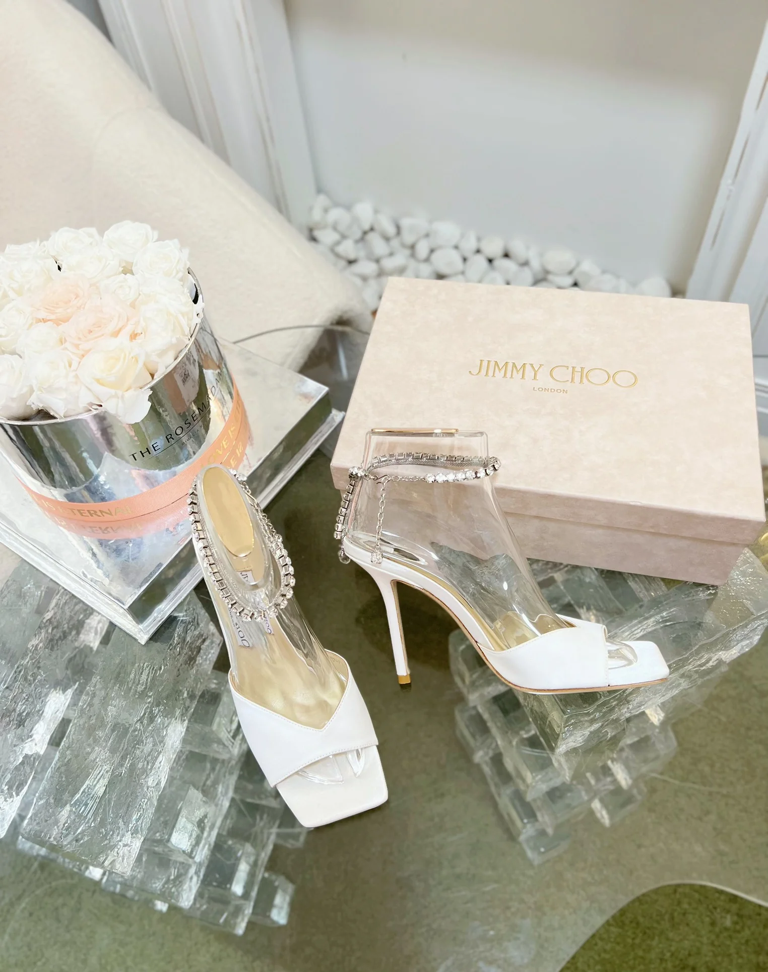 Jimmy - Новинка сезона весна/лето 2023 - Босоножки на высоком каблуке с открытым носком - Белые