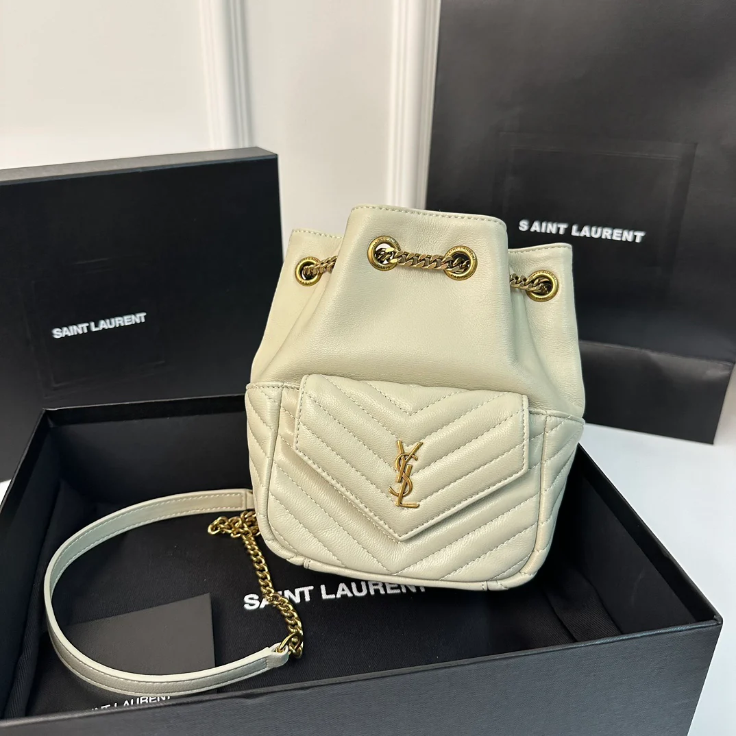 Рюкзак YSL Joe - Стеганый рюкзак - Белый с золотой фурнитурой - Миниатюрный