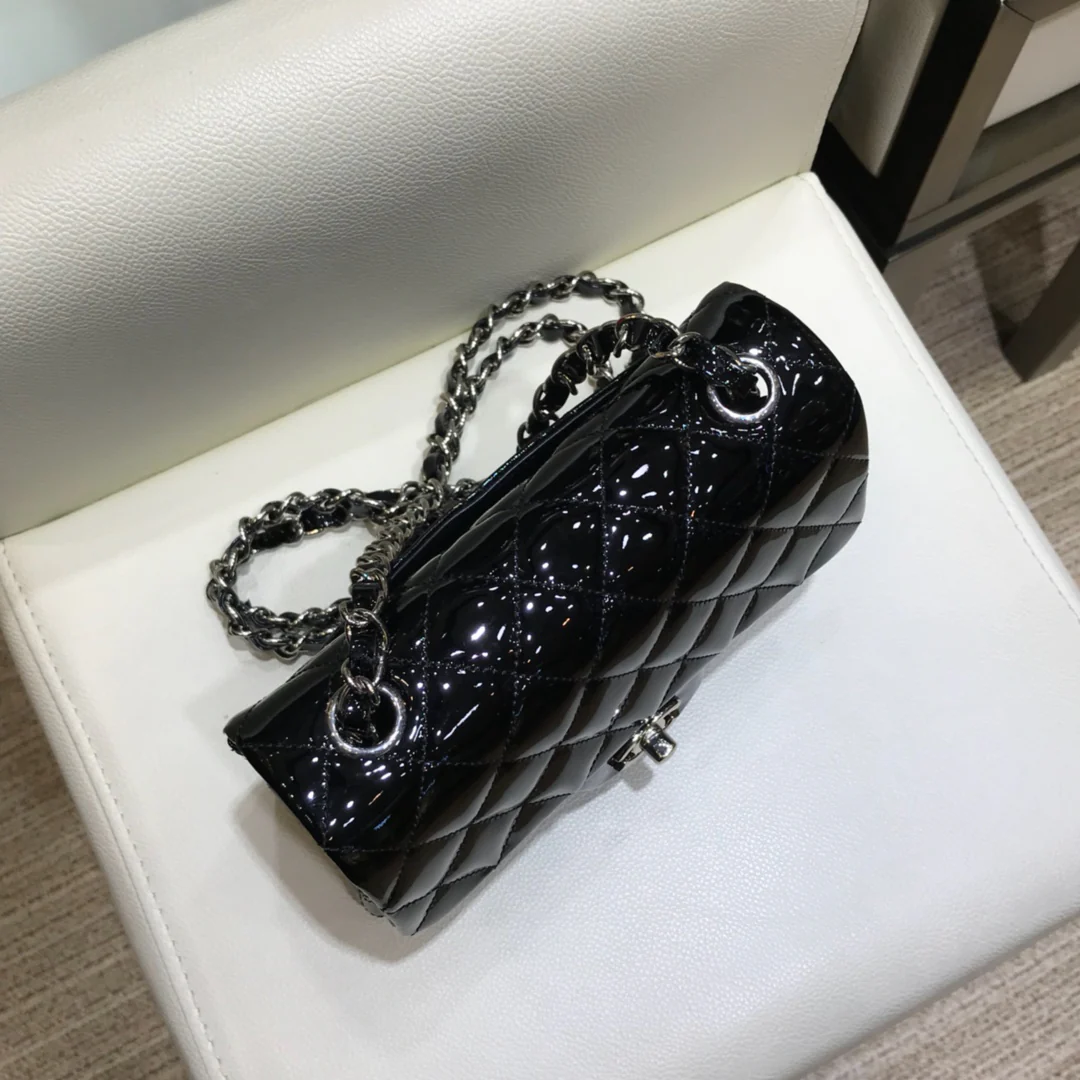 Сумка Chanel CF - лакированная кожа - серебряная цепочка - 25 см - 1