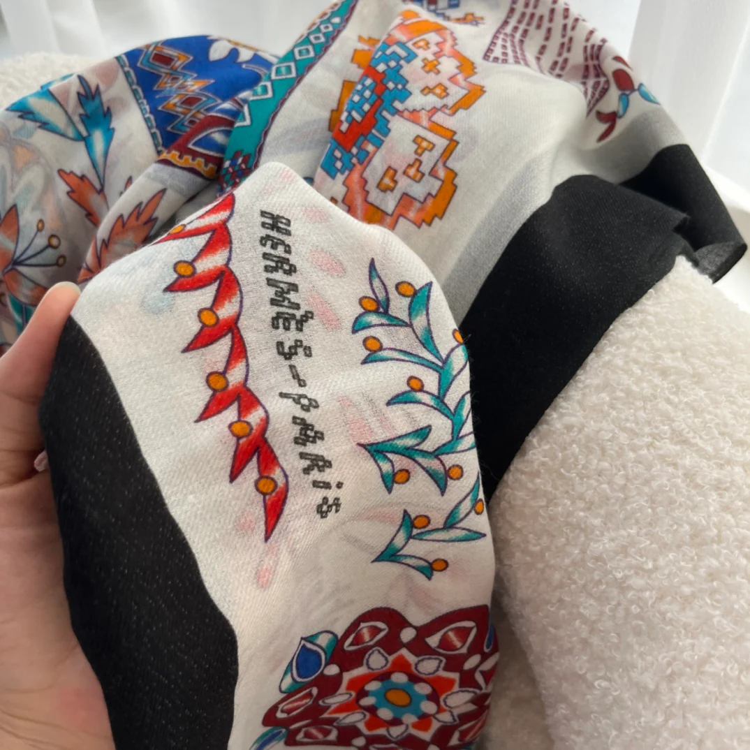 Кашемировый шарф Hermes с принтом - 105 см - 200 см - 100 см - Кашемир премиум-класса - 1 шт.