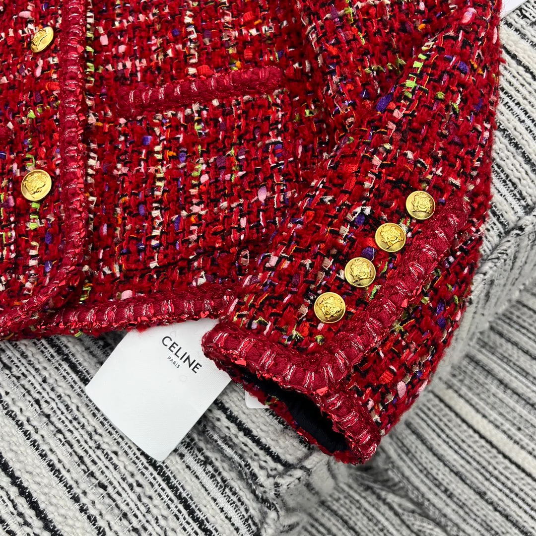 Celine - 2403 - Новая красная твидовая куртка для ранней весны 2024 года