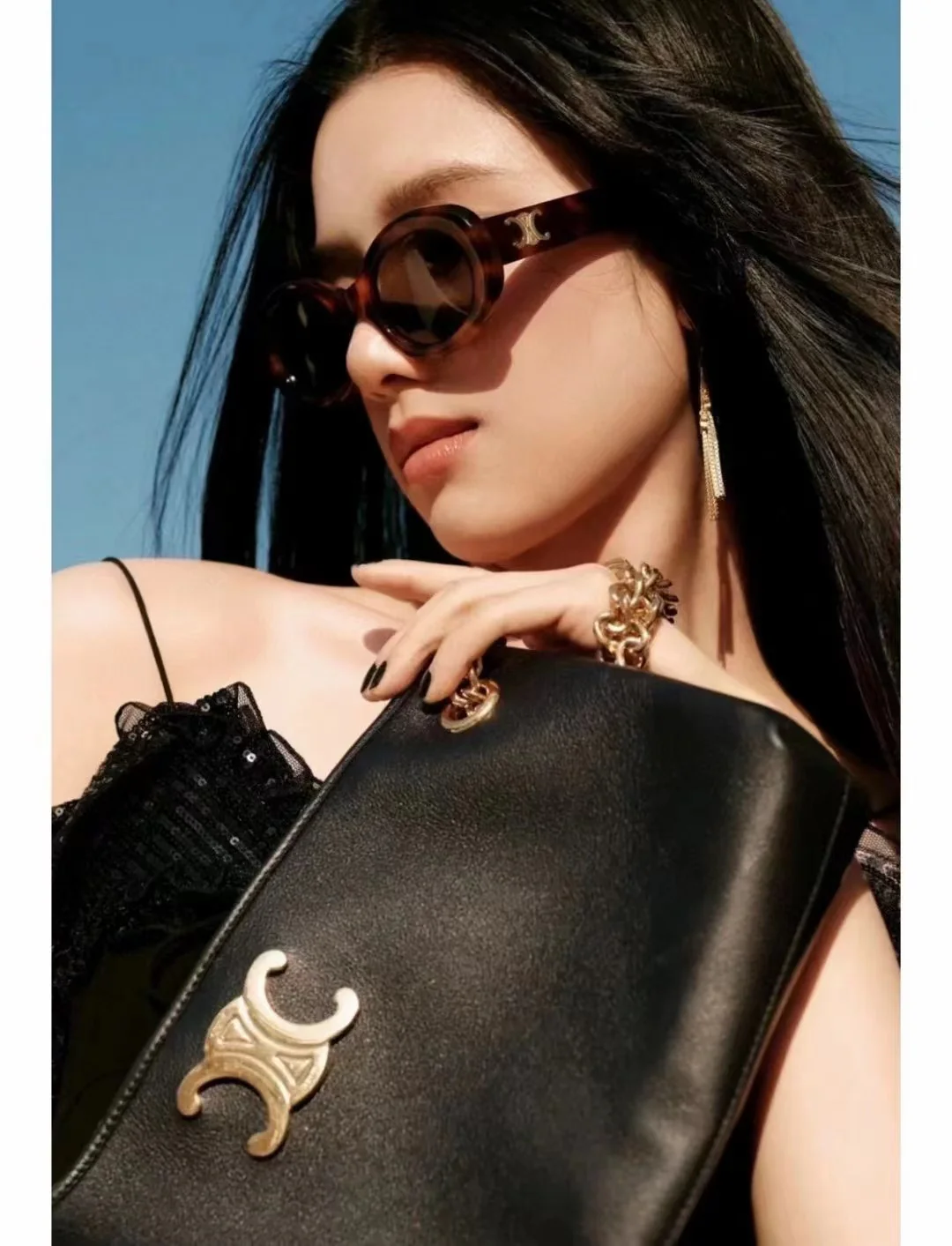 Сумка Celine New Newspaper Chain Bag - сумка через плечо с двойной цепочкой - черная