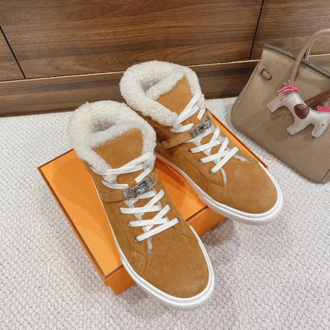 Высокие шерстяные кроссовки Hermes Kelly - унисекс - светло-коричневые