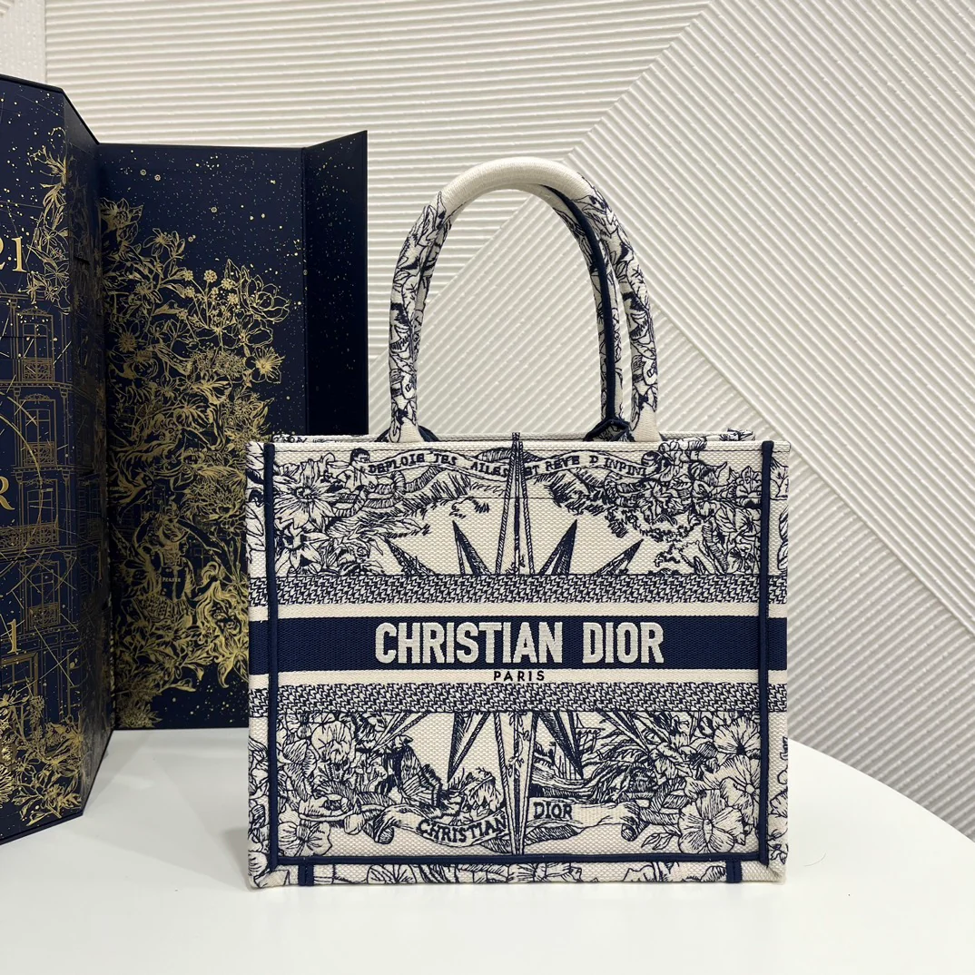 Сумка-шоппер Dior Book Tote, рождественская лимитированная серия, синяя, 26x8x22 см.