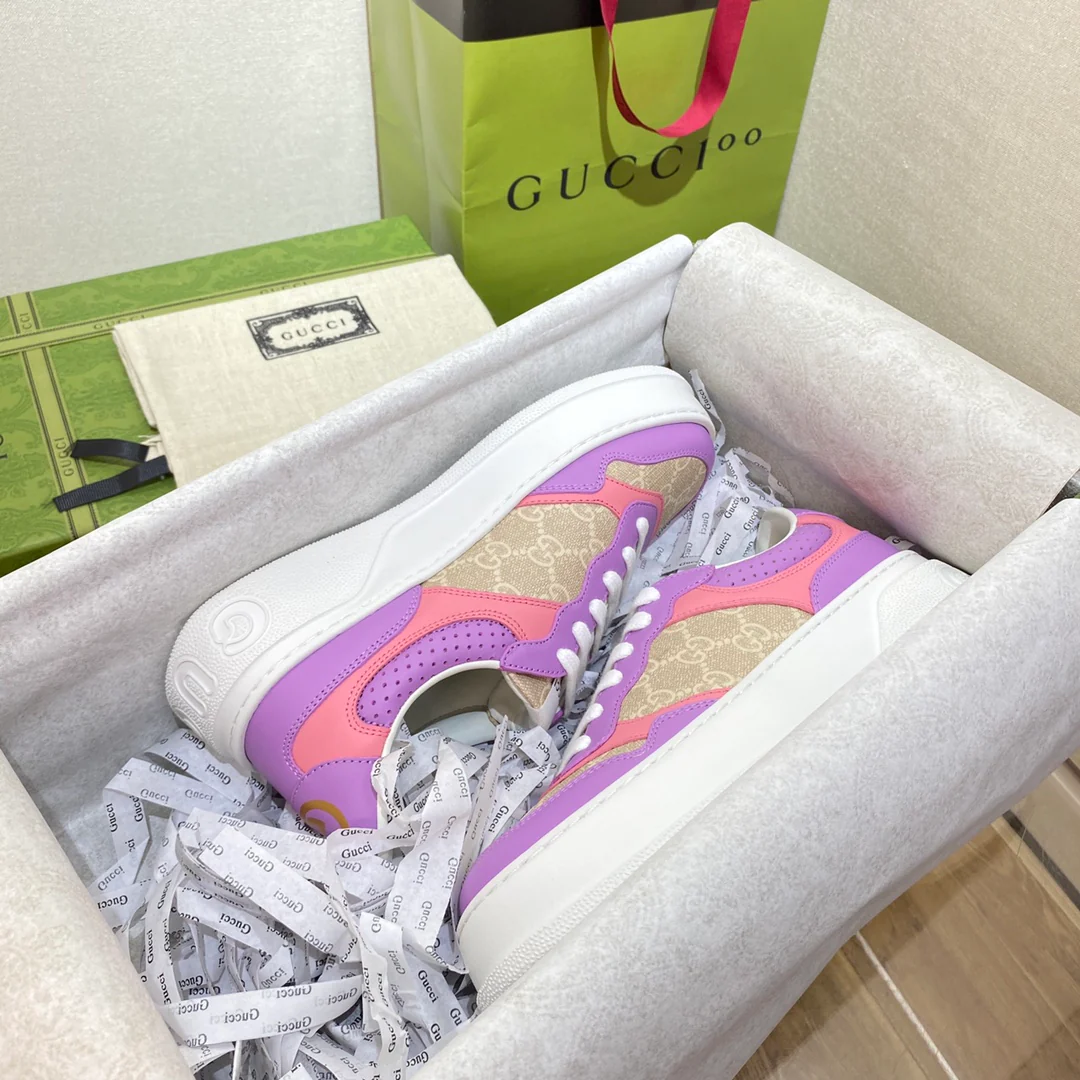 Белые кроссовки на платформе Gucci - унисекс - фиолетовые