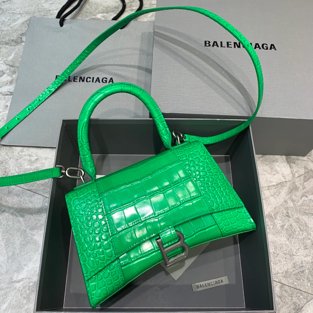 Сумка Balenciaga Hourglass - зеленая с крокодиловым принтом