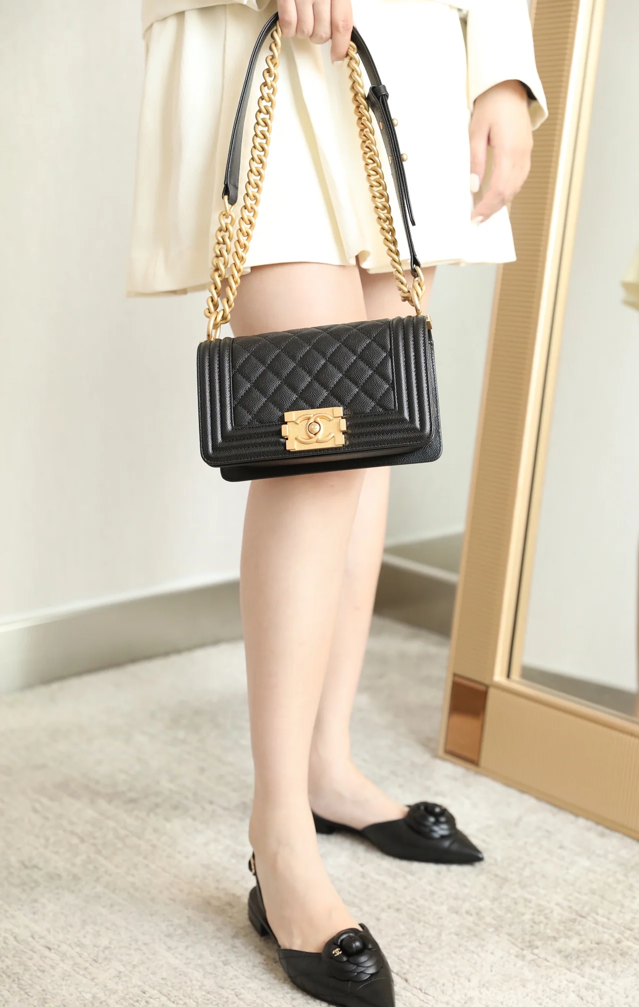 Chanel Le Boy Crystal Edition Diamond Pattern Small Size Black Gold