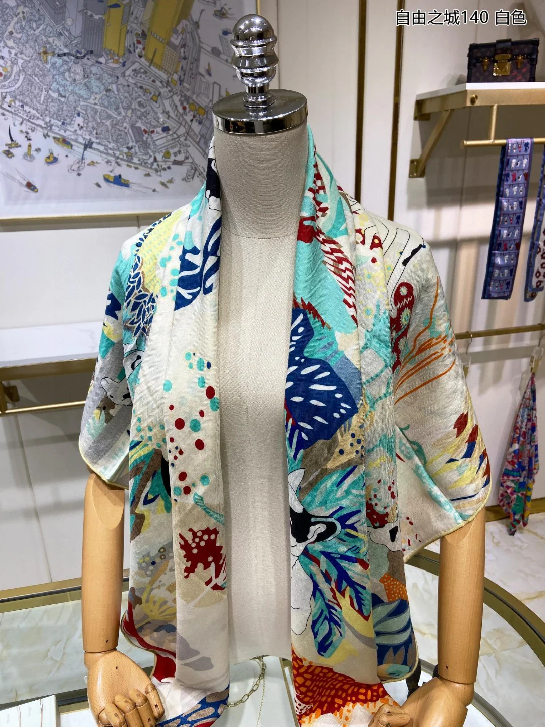 Шарф Hermes Liberty City - 140 см - 70% кашемир - 30% шелк - 1 шт.