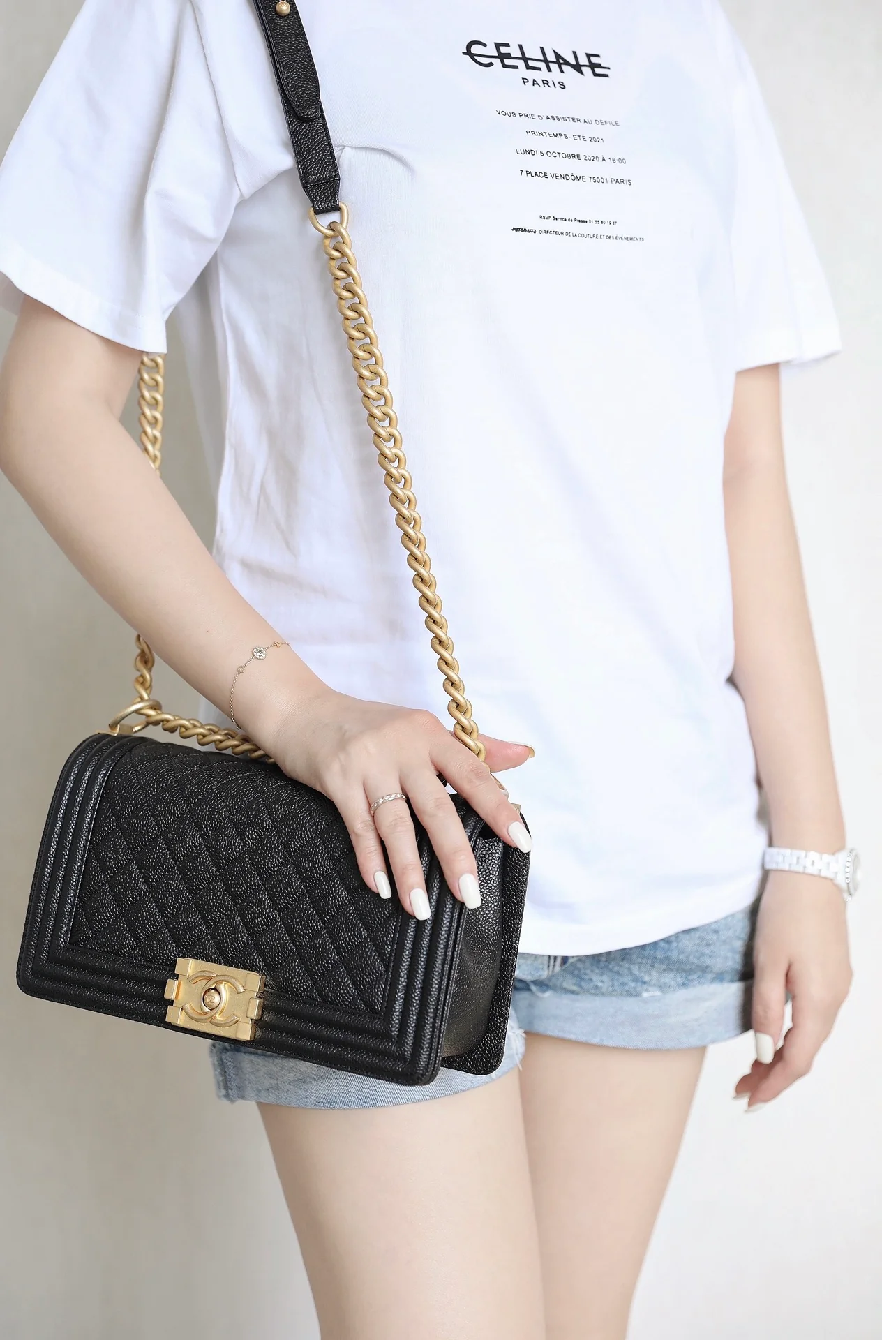 Chanel Le Boy Crystal Diamond Pattern Caviar - Medium - Black Gold