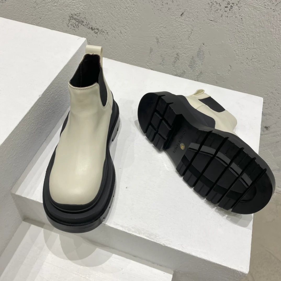 BV-22ss - Британские ретро-ботинки до щиколотки - Унисекс - Бежевые с черной подошвой