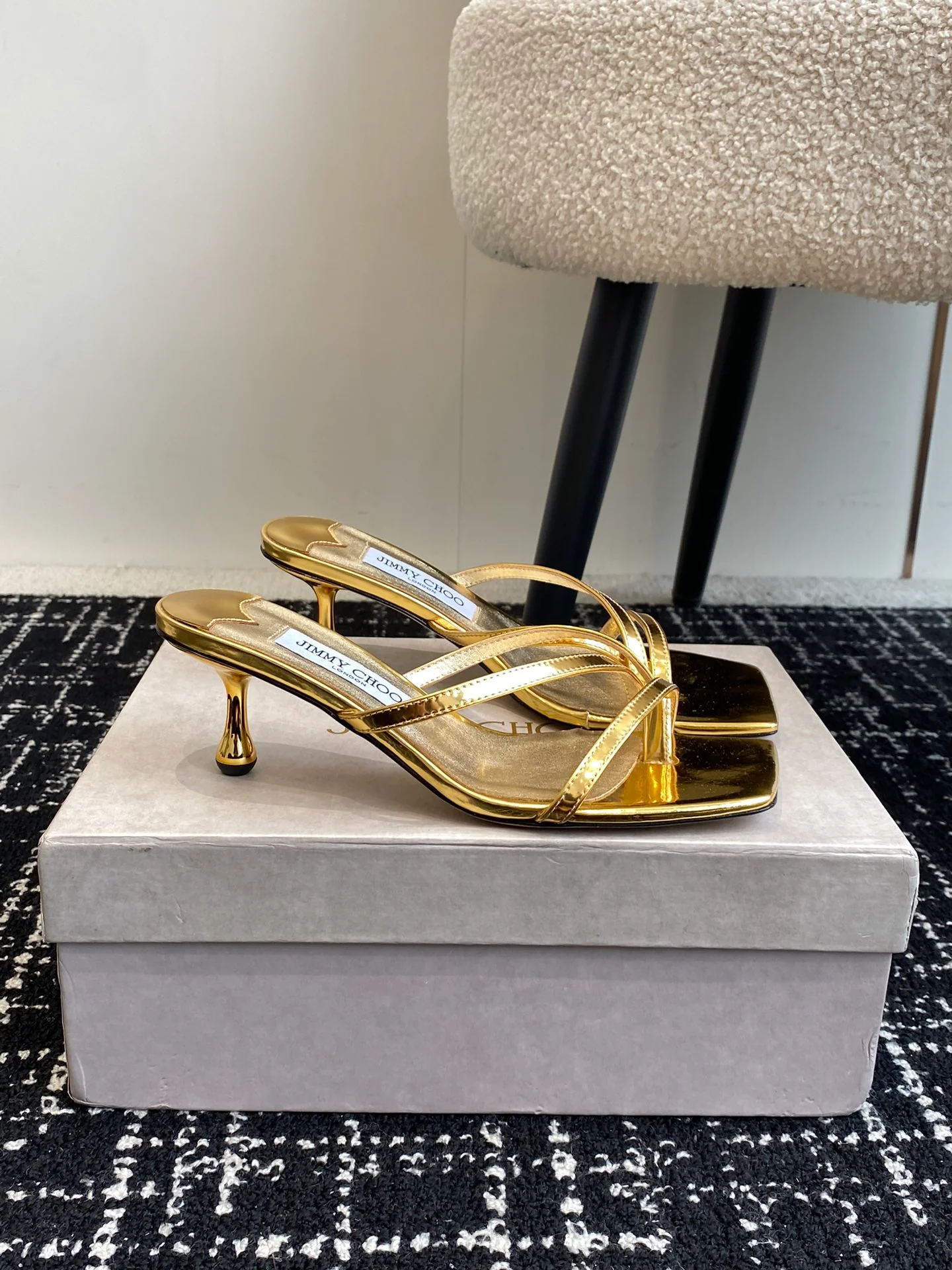 JC - Туфли на каблуке в форме капли с квадратным носком, 2024 год - золотистые