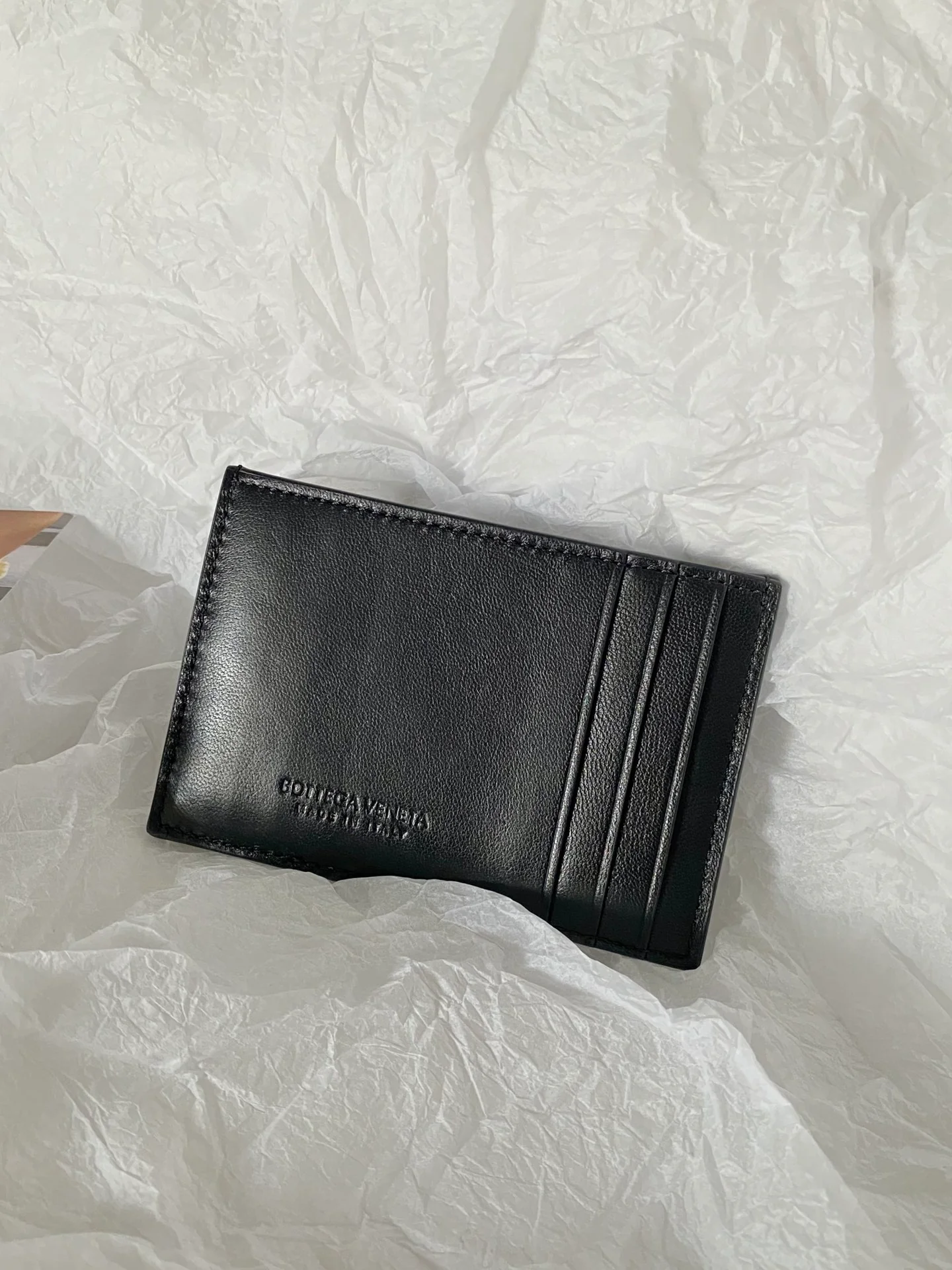 BV-小格子 卡包 小羊皮 11.5x7.5cm 亮皮黑