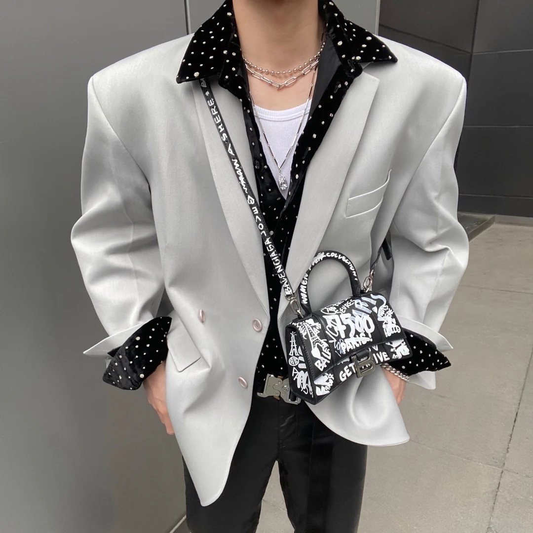 Сумка Balenciaga Hourglass - черная с рисунком под крокодиловую кожу