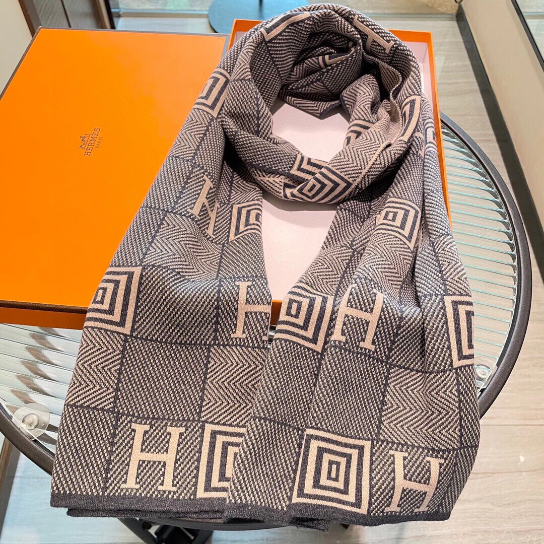 Hermes - Вязаный жаккардовый шарф - Размер 32 (для 180 см) - Унисекс