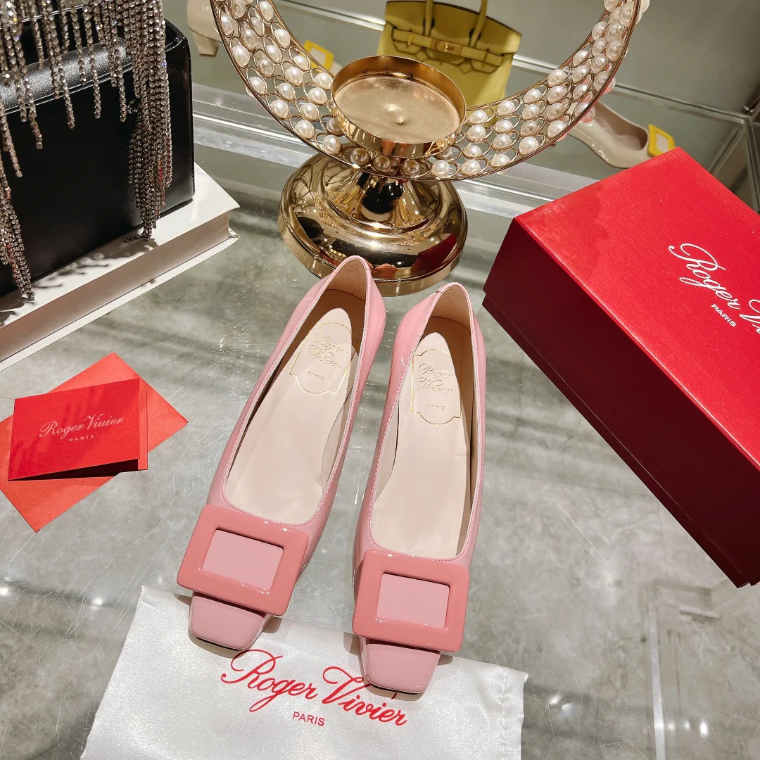 Обувь RV - Новинка весны 2023 - Лакированные туфли на низком каблуке - Розовые