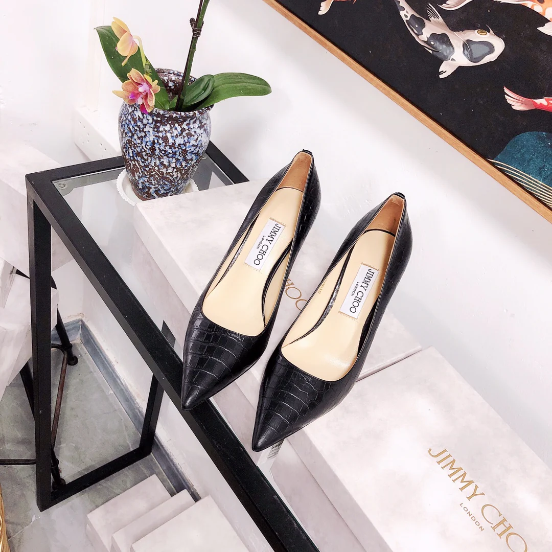 Jimmy - Туфли на высоком каблуке необычной формы - Каменный узор - Черные