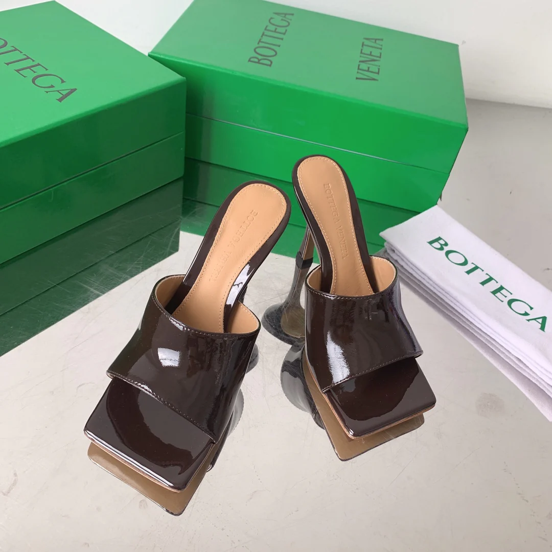 Bottega Veneta - Туфли на шпильке с квадратным носком - Мюли на высоком каблуке - Темно-коричневые