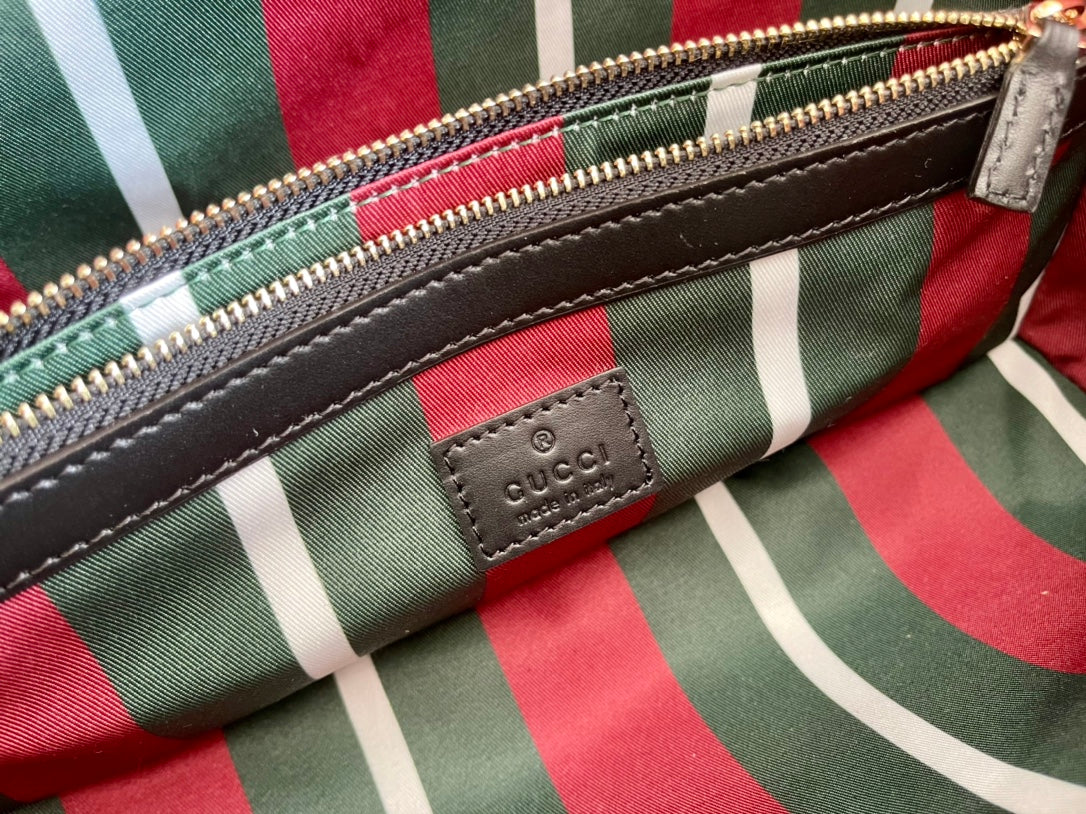 Маленькая сумка-тоут Gucci 2025 с отделкой из черной кожи - коричневая