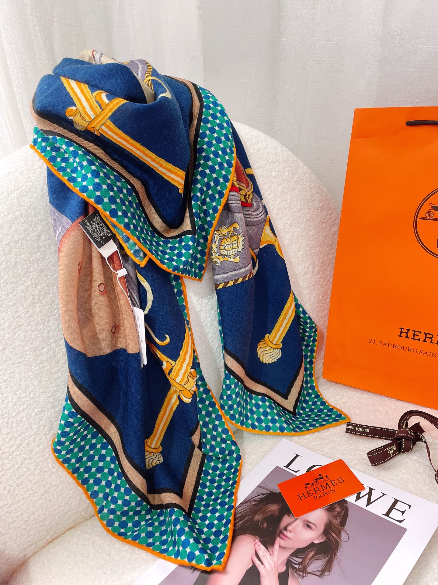 Hermes - Шарф Mr. Coach Square Scarf - 140 см - 70% кашемир - 30% шелк