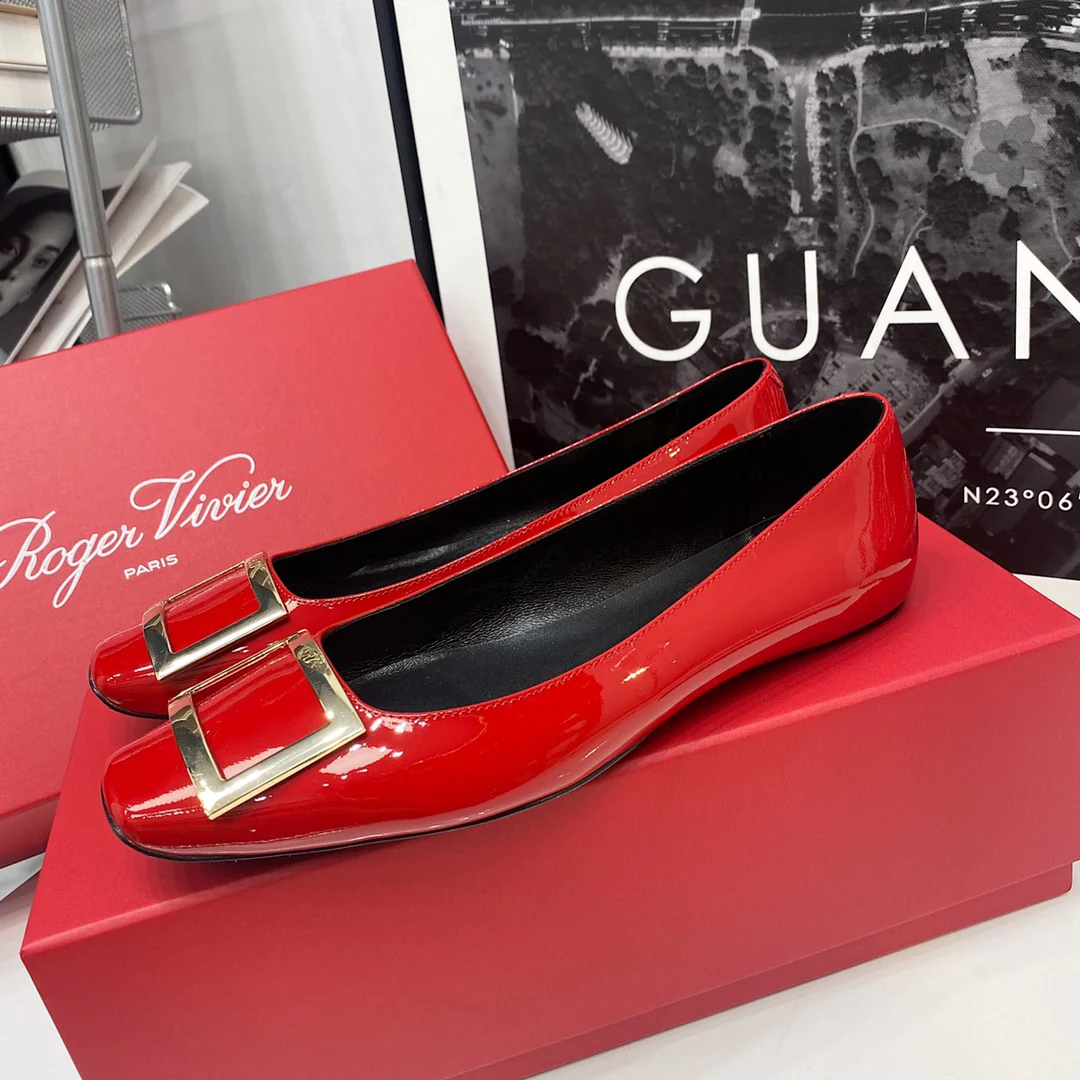 RV-Плоская подошва, квадратный носок, красный