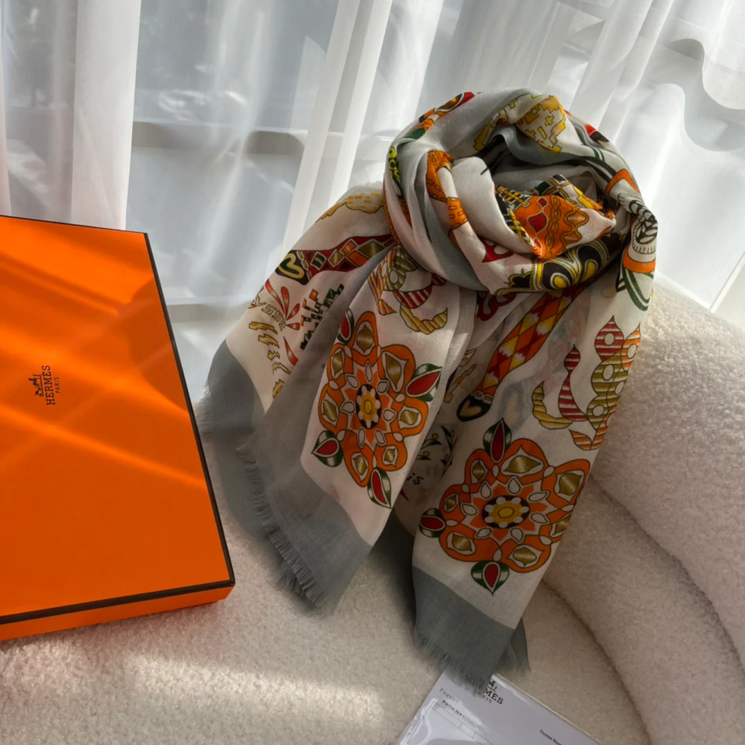 Кашемировый шарф Hermes с принтом - 105 см - 200 см - 100 см - Высококачественный чистый кашемир