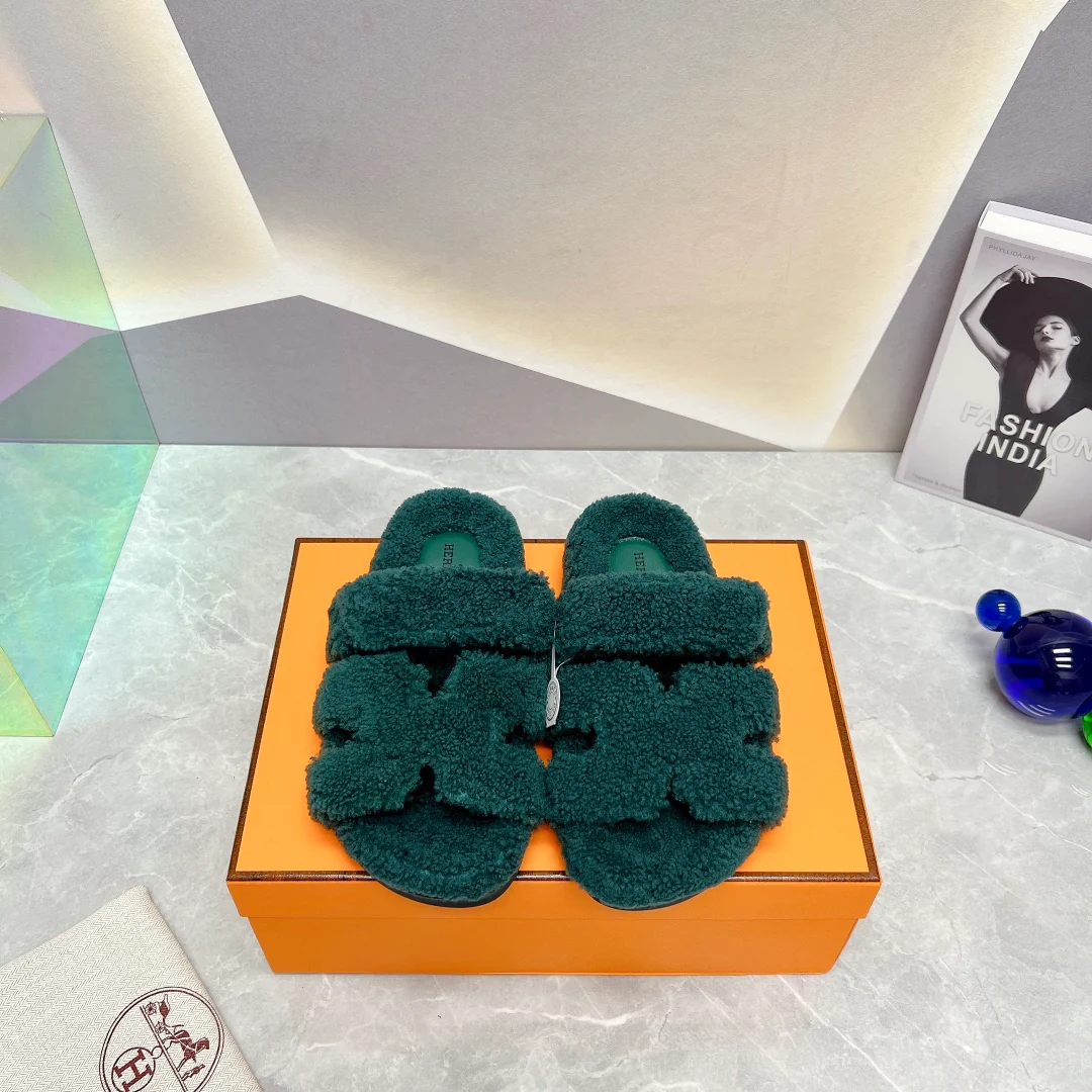 Новинка сезона осень/зима 2023 от Hermes - Дядяны тапочки - Зеленые