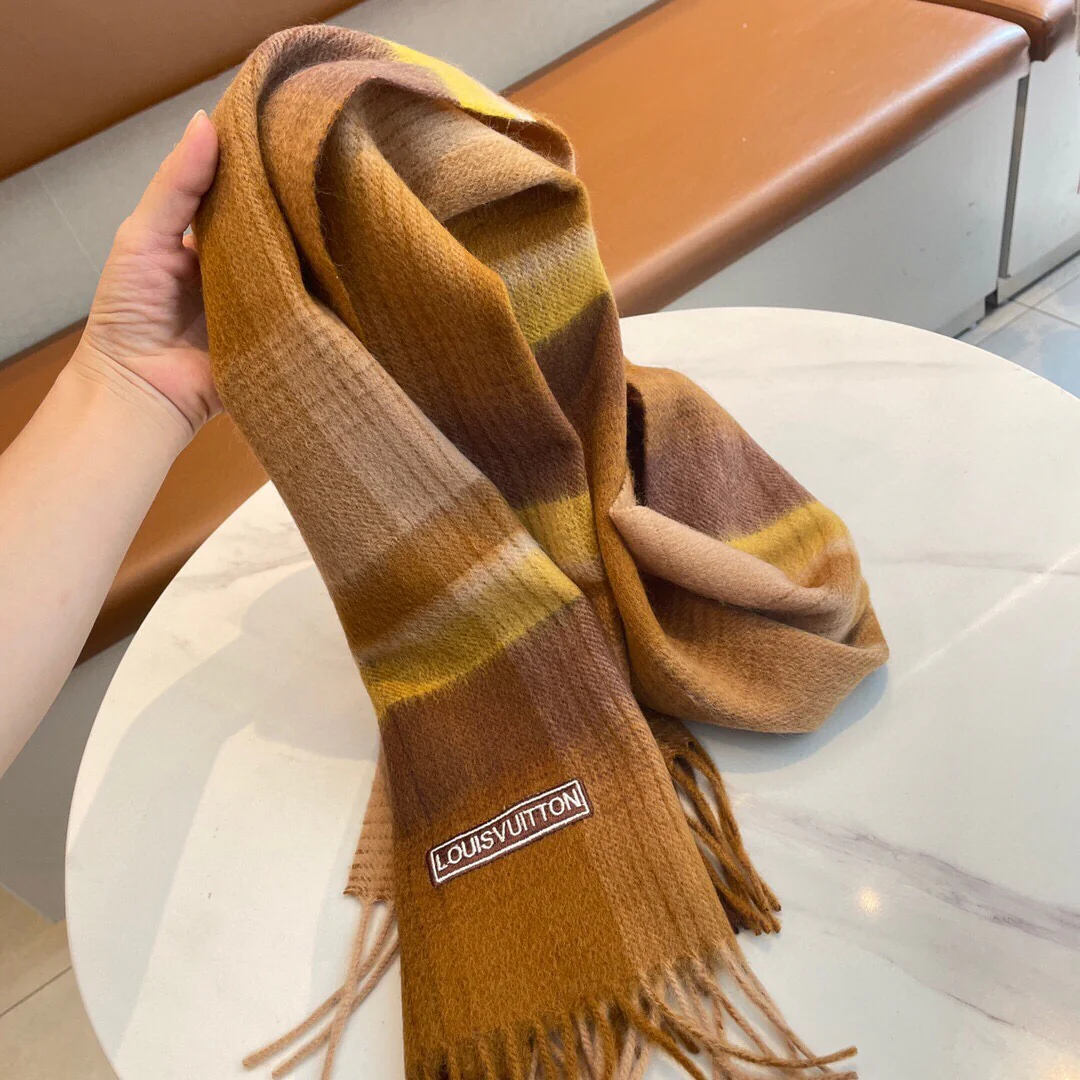 Шарф LV в полоску/клетку - 30 см - 180 см - 100 см - овечья шерсть
