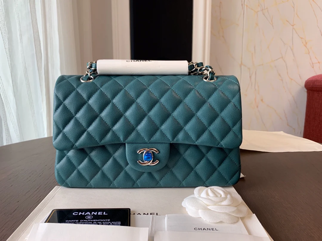 Сумка Chanel Caviar Textured Leather CF Bag - Lake Green - 25 см