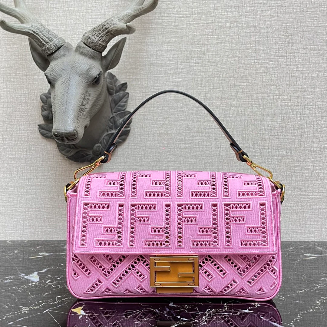 Fendi Baguette Medium White Canvas Bagel - 1