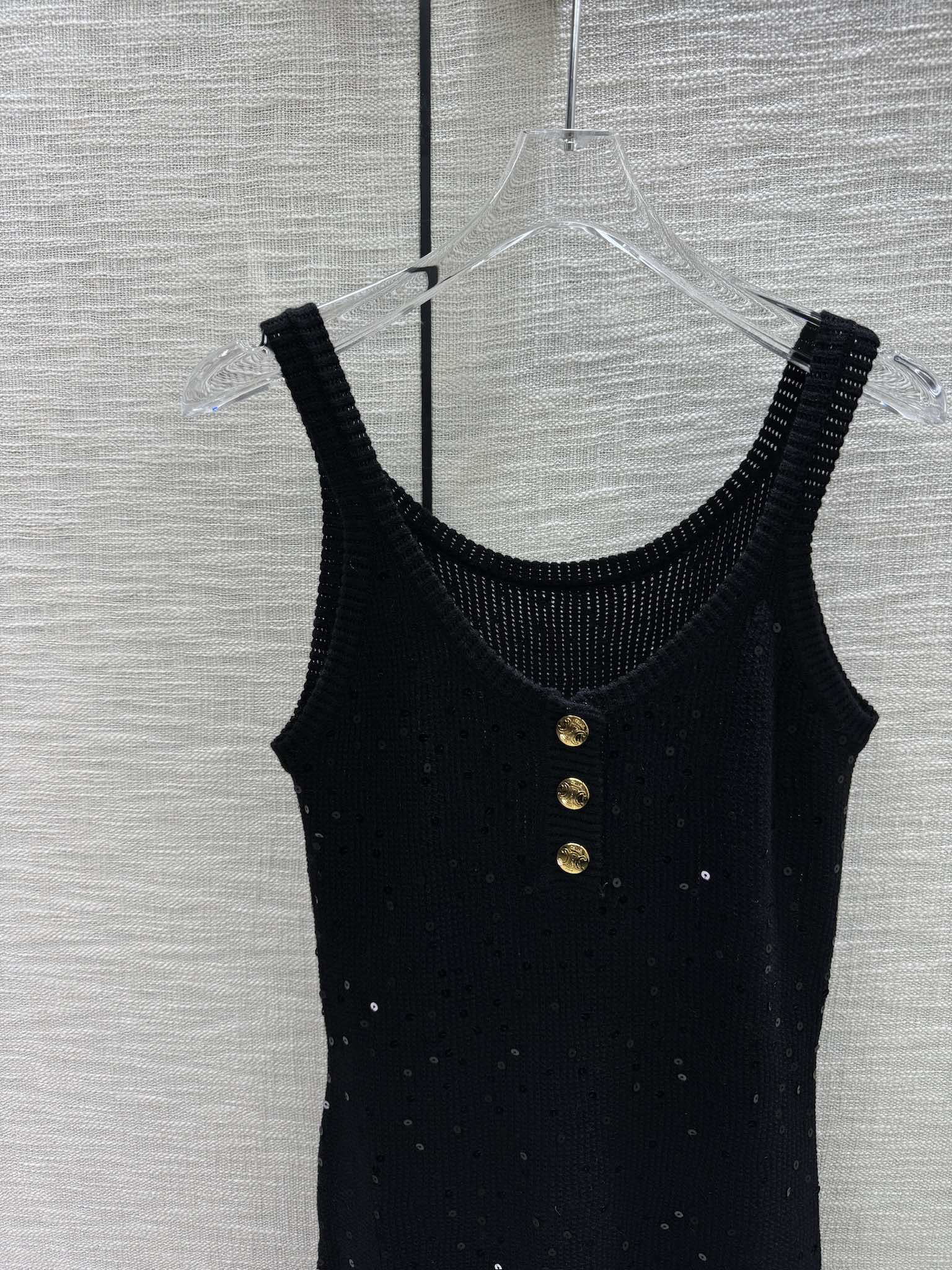 Вязаное платье-жилет Celine 2404 с пайетками - черное