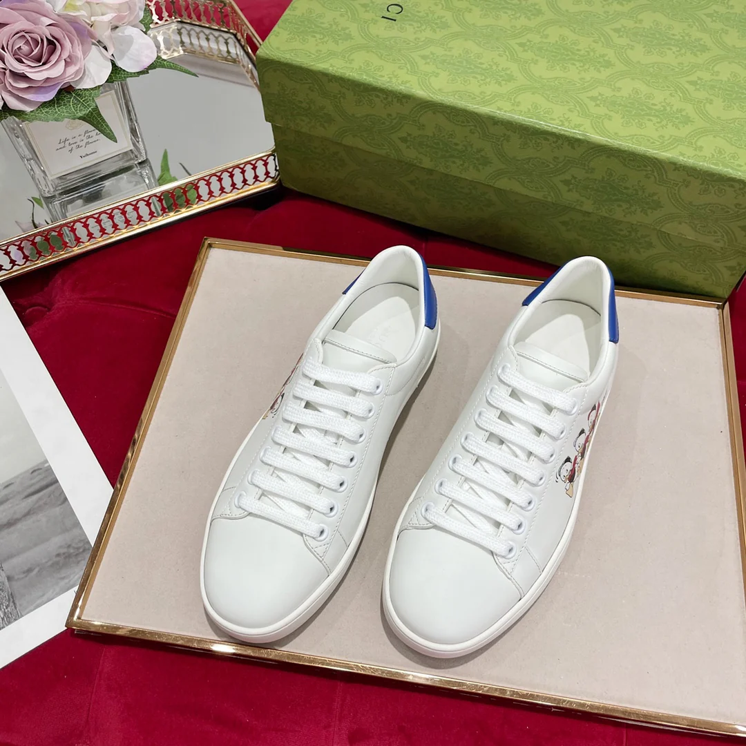 Gucci - Классические кроссовки - Обувь для скейтбординга - Коллекция с Дональдом Даком - Белые кроссовки