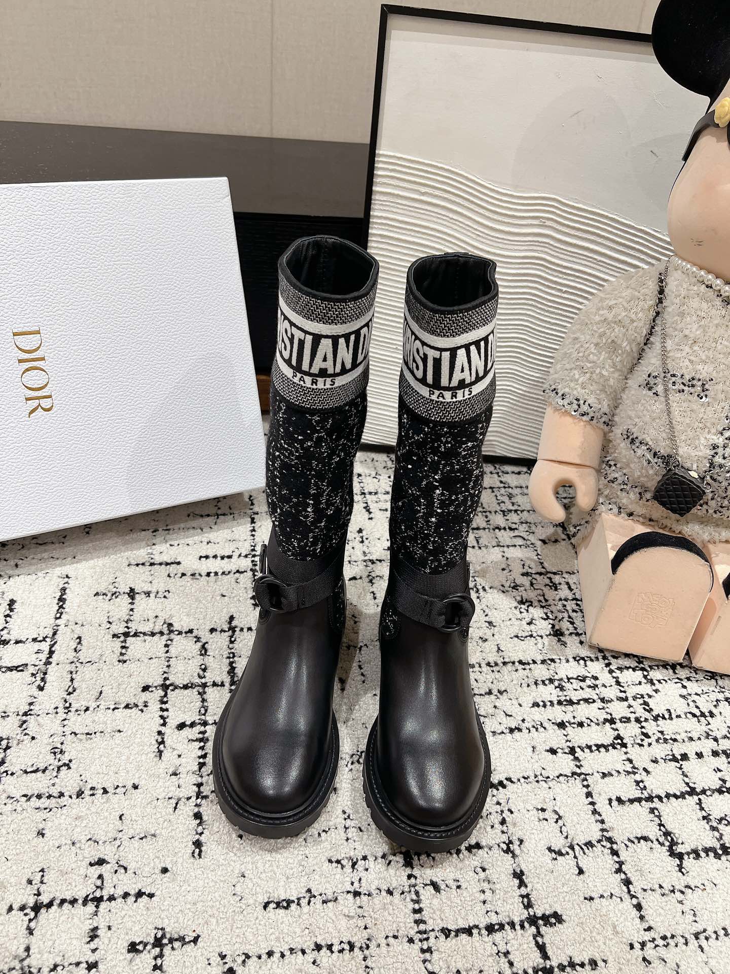 Шерстяные сапоги Dior 2024 до середины икры - черные