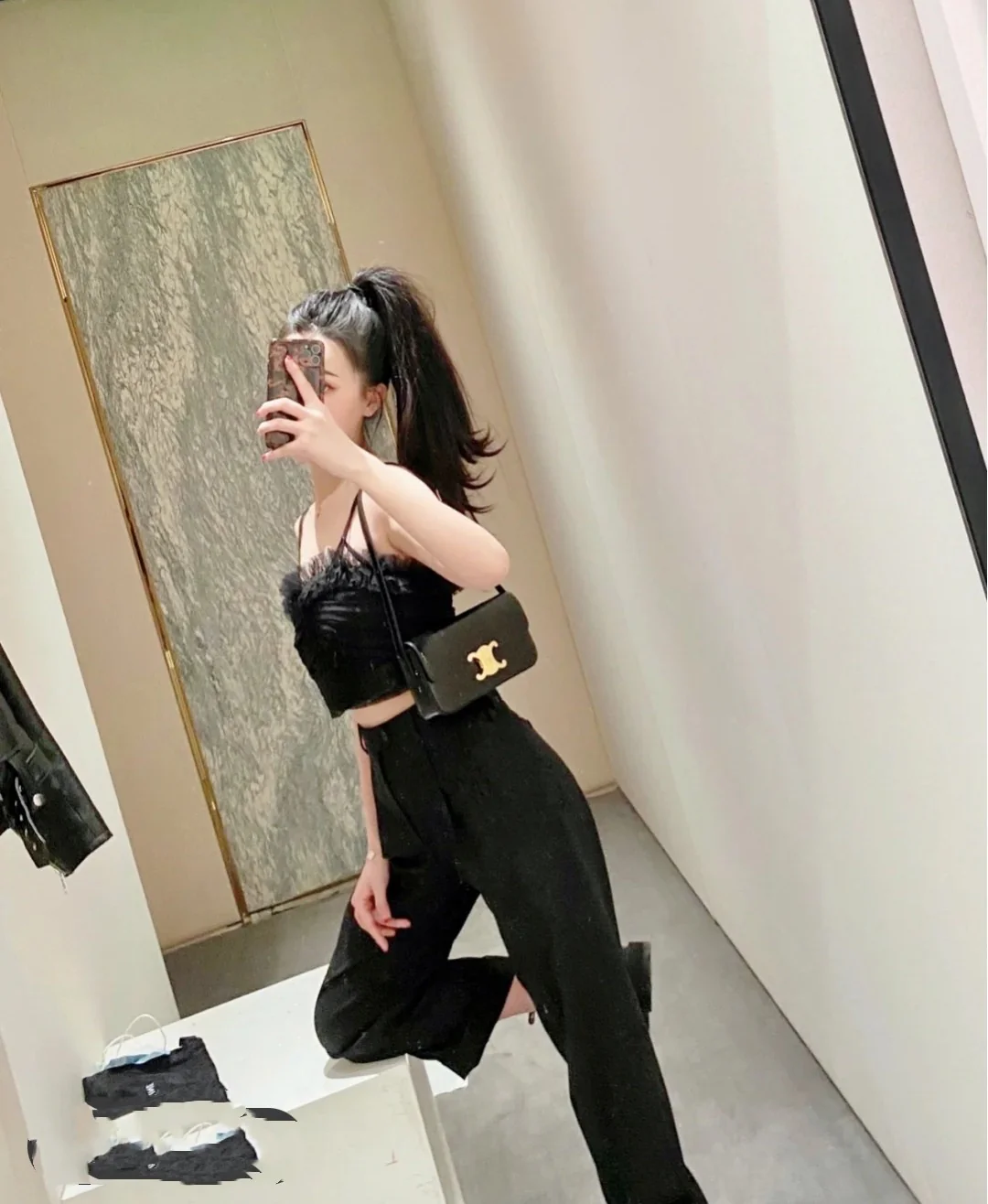 Кожаная сумка через плечо Celine Triomphe - черная