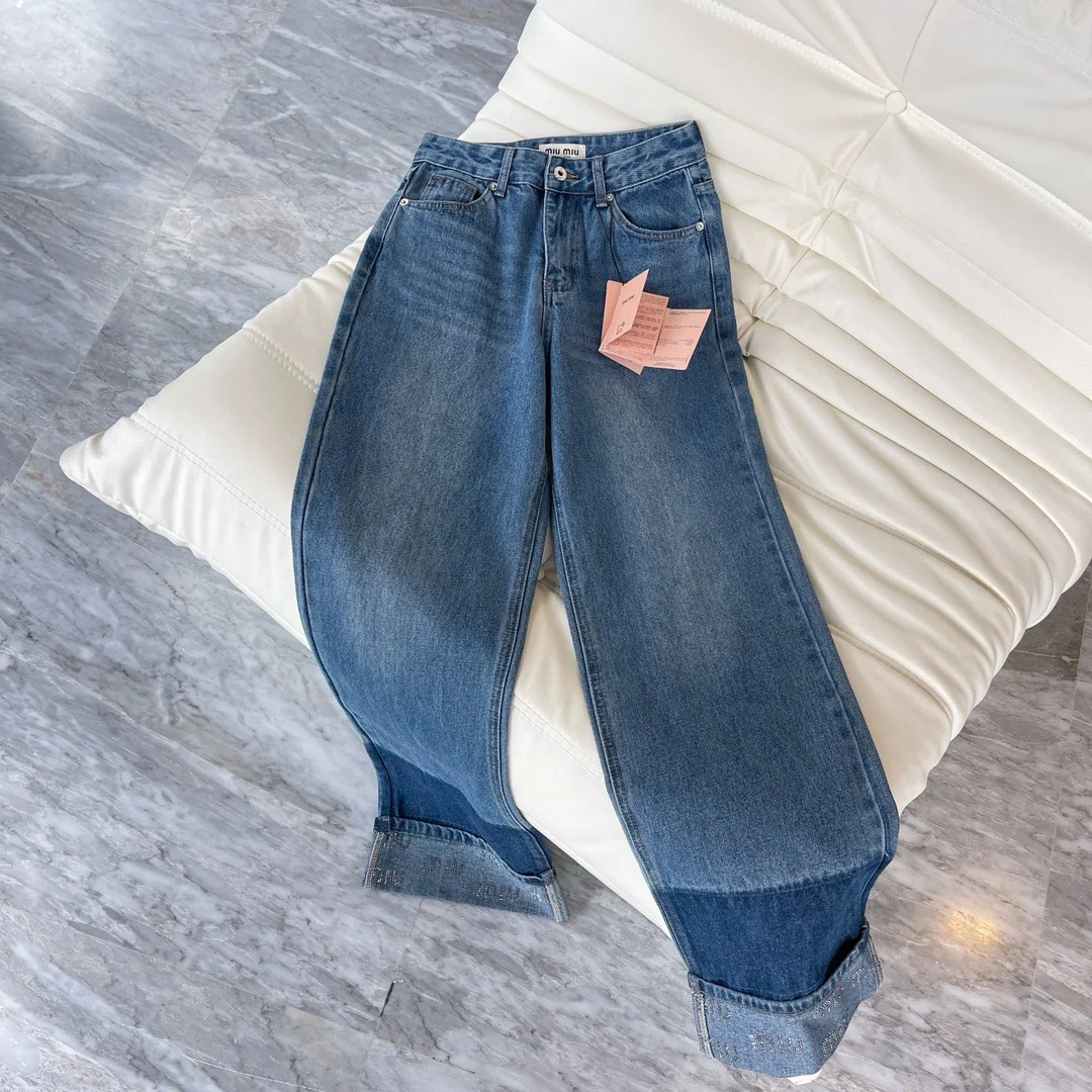 Miu Miu-2404 - Джинсы с отделкой стразами по низу