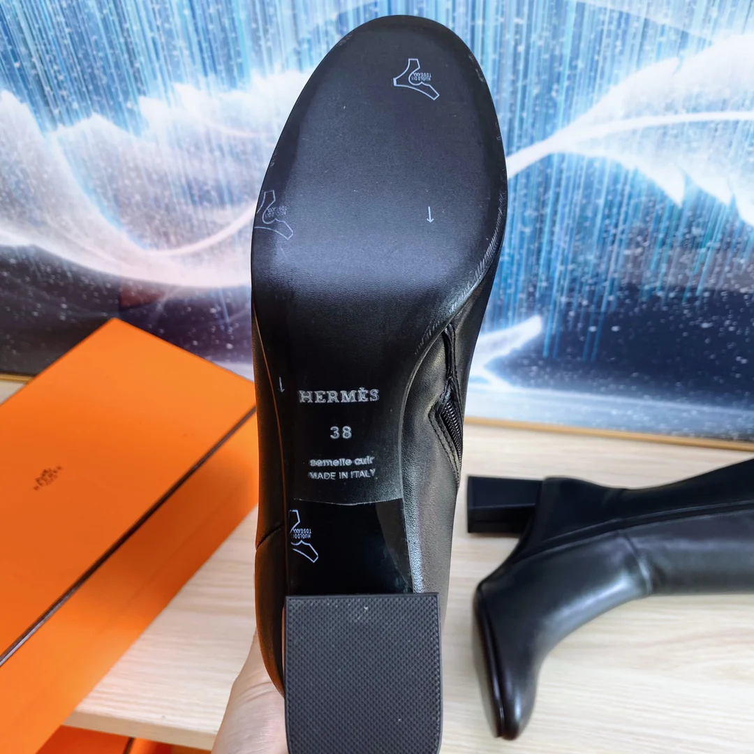 Кожаные сапоги Hermes на молнии - черные