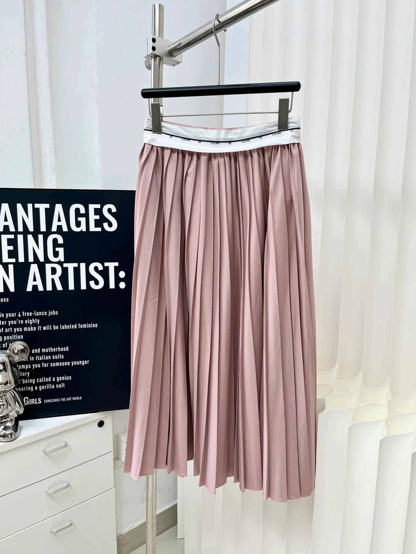 Плиссированная юбка-миди А-силуэт Celine 2403 ручной работы - розовая