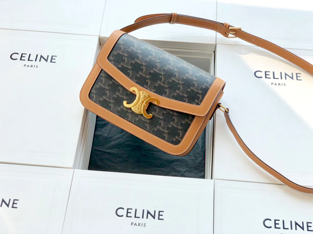 Сумка Celine Triomphe из канваса с покрытием и телячьей кожи - средний размер - 22,5 см