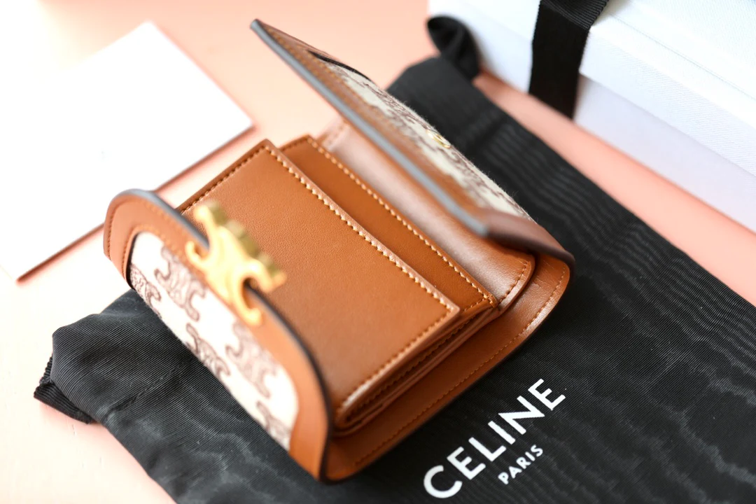 Маленький тканевый кошелек Celine Triomphe с вышивкой - коричневый