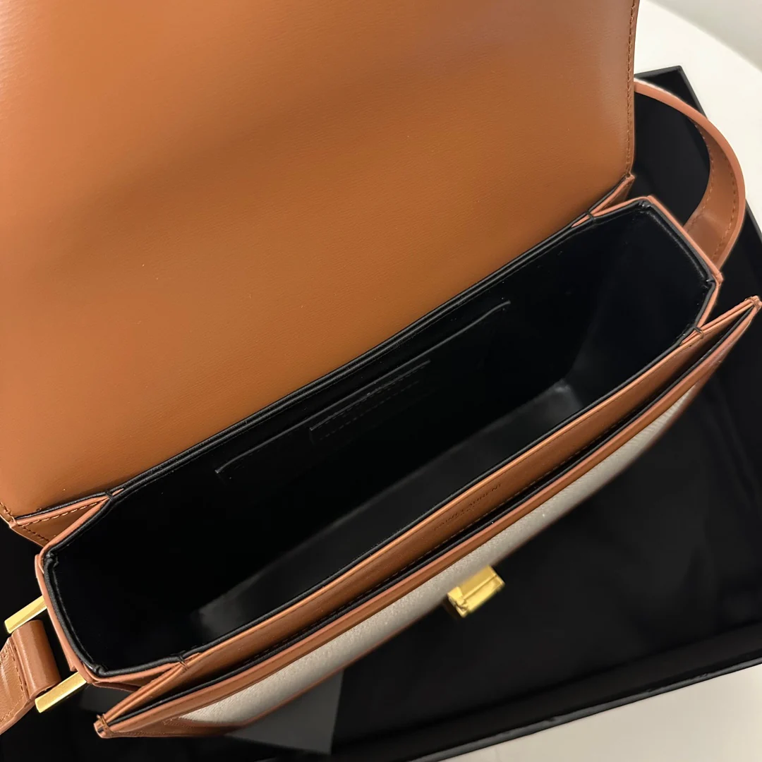 Сумка YSL Box Saint Laurent Tofu Bag - Большая - Хлопок, лен, бежевый