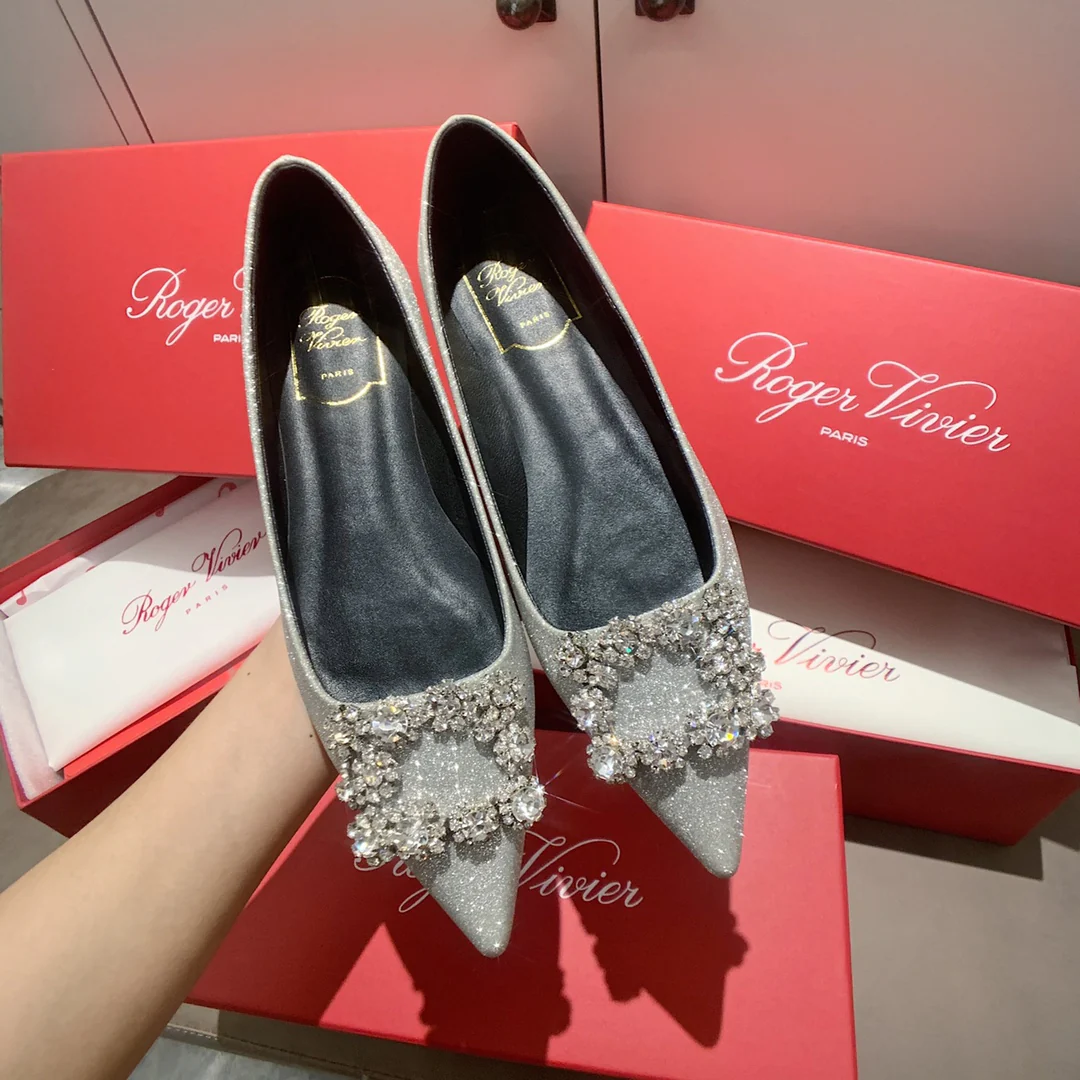 RV - Плоское дно - Шелк с пряжкой из страз - Серебристый