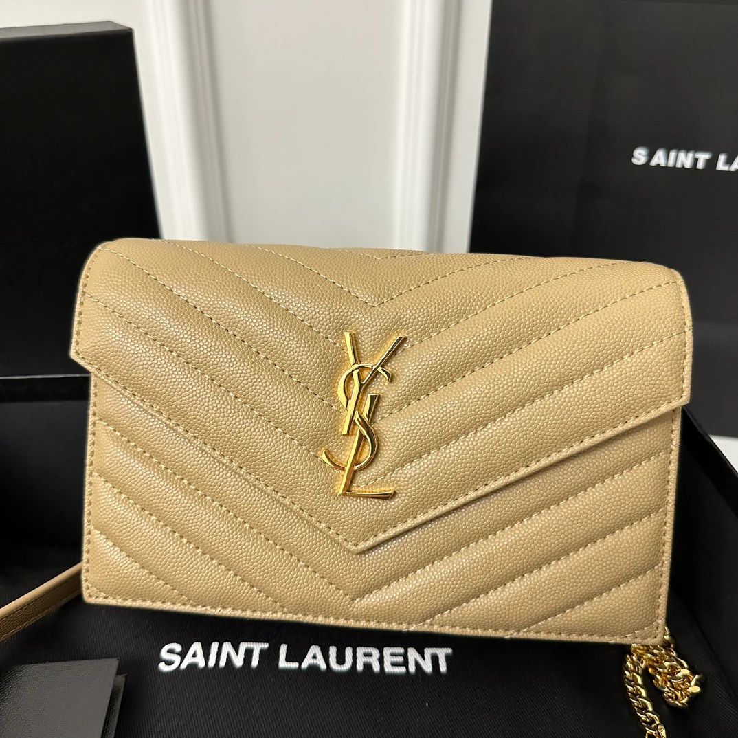 YSL Monogram Caviar WOC Apricot с золотой пряжкой, 22 см