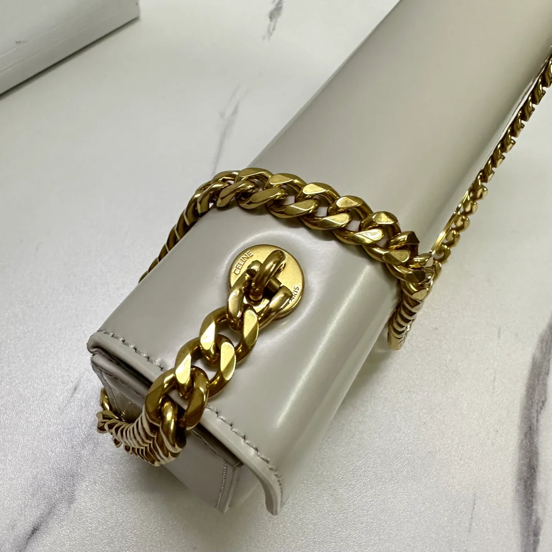 Celine - Кожаная сумка с пряжкой и цепочкой - Подмышечная сумка - Белая