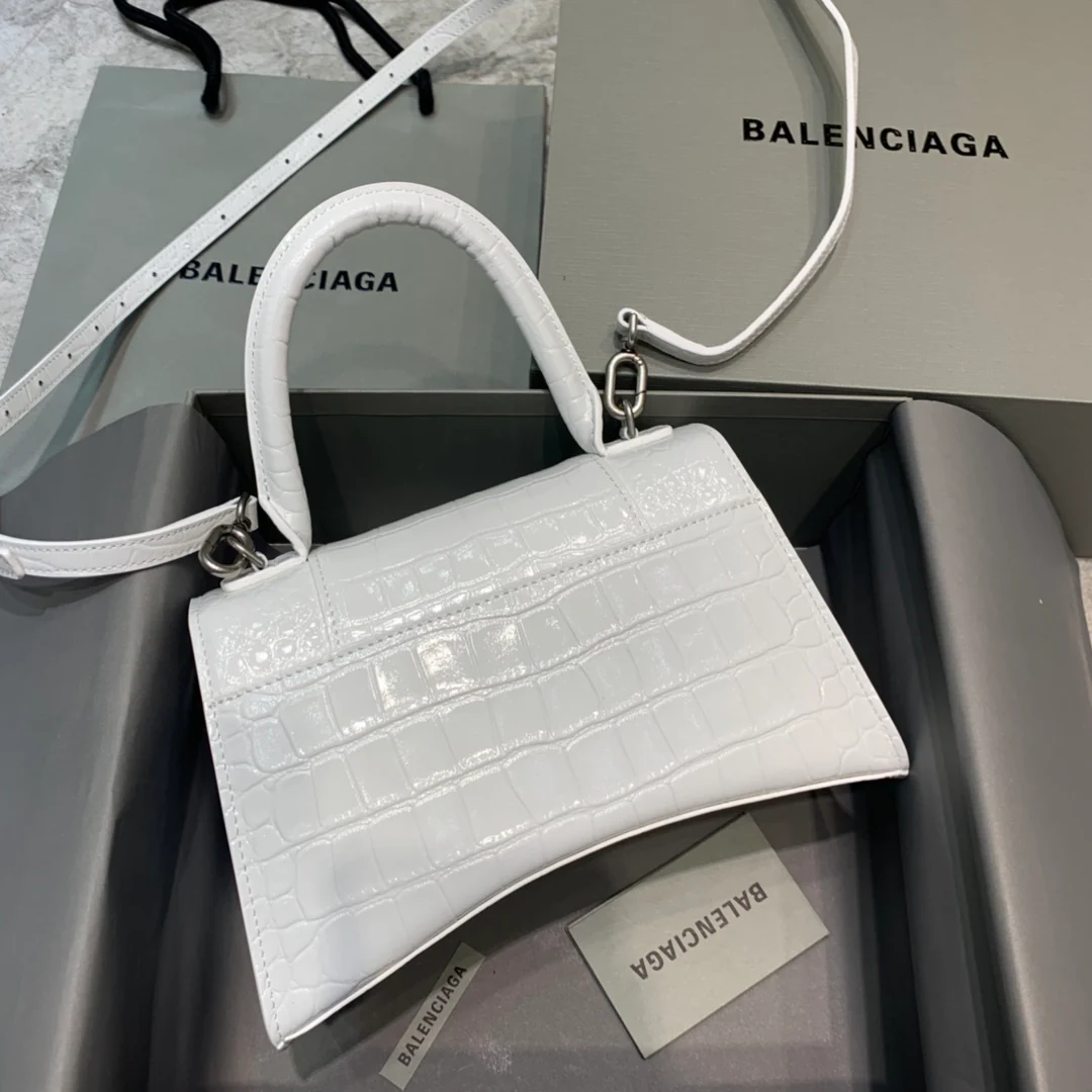 Сумка Balenciaga Hourglass - белая с крокодиловым принтом
