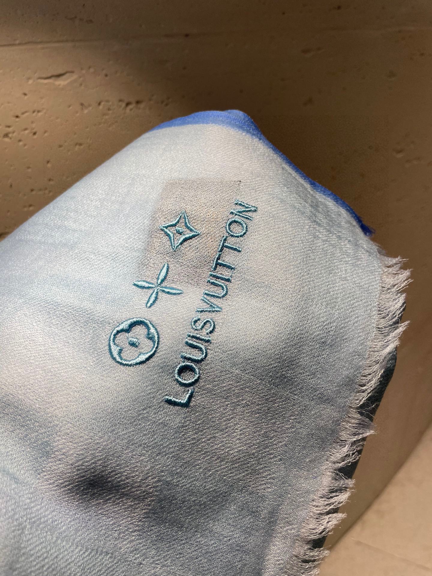 Классический клетчатый кашемировый шарф LV - 105 см - 180 см - синий