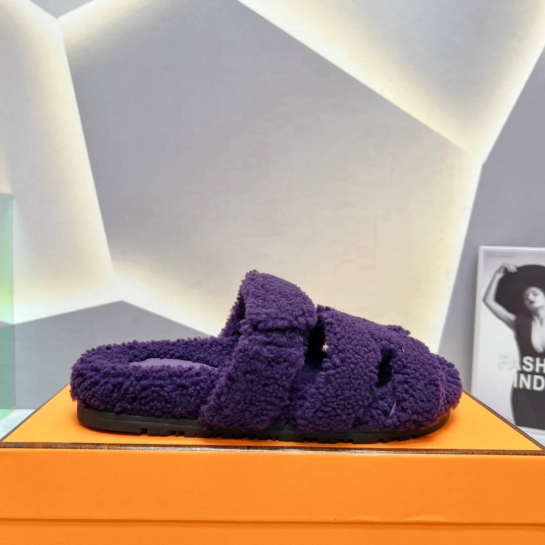 Новинка сезона осень/зима 2023 от Hermes - Дядяны тапочки - Фиолетовые