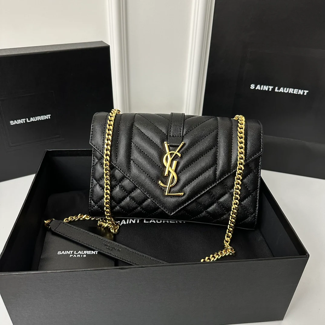 Конверт YSL, маленький, черный и золотой