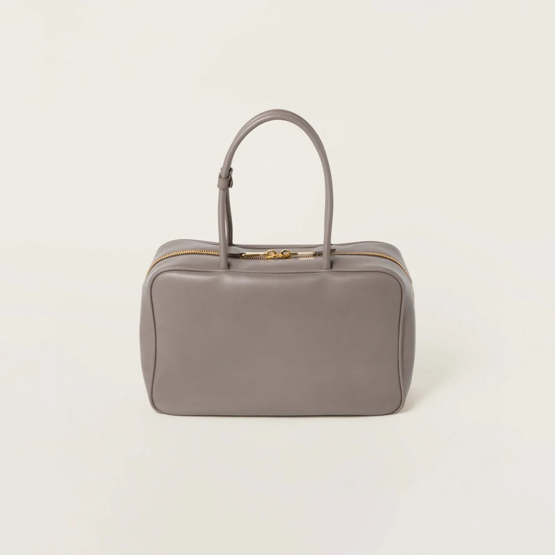 Портфель Miu Miu 5bb117 с длинной ручкой, полностью кожаный, серый.